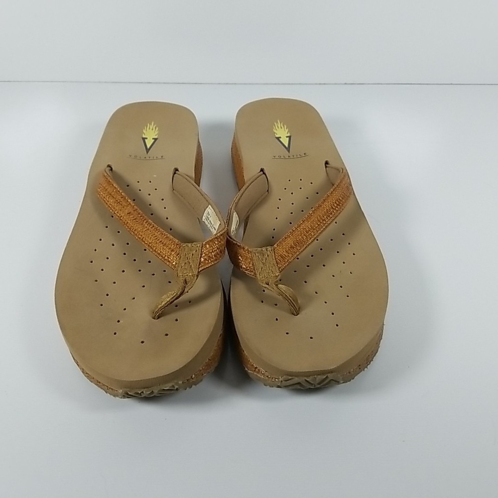 Volatile Wedge Y2K Boho Sandals Size 7 Brown Platform Chunky